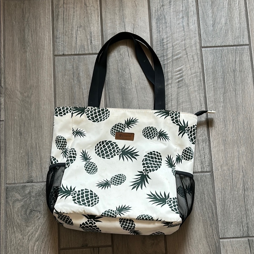 Black and White Pineapple Print Canvas Tote